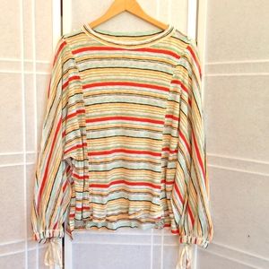 We the free cotton multicolor  stripped oversized top balloon sleeves